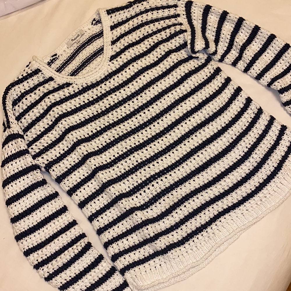 Madewell - Striped Open-Stitch Austen Pullover Sweater - SMALL